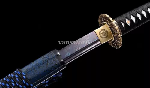 Hand Forged Damascus Folded Steel Japanese Real Katana Samurai Sword Sharp Blue