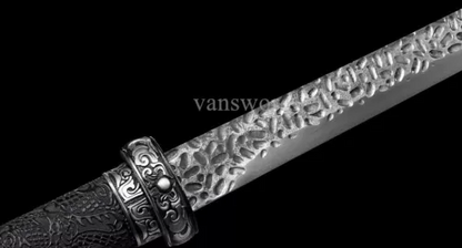 High Carbon Steel Chinese Tang Dynasty Dao Hand Forge Sharp With Black Saya.