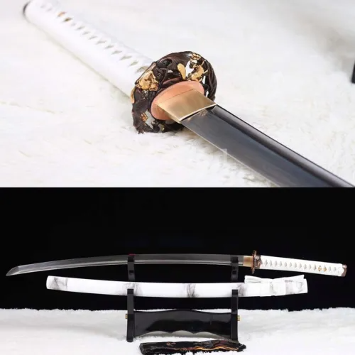 High Quality Damascus Steel Japanese Katana Samurai Real Sword Hand Forge White